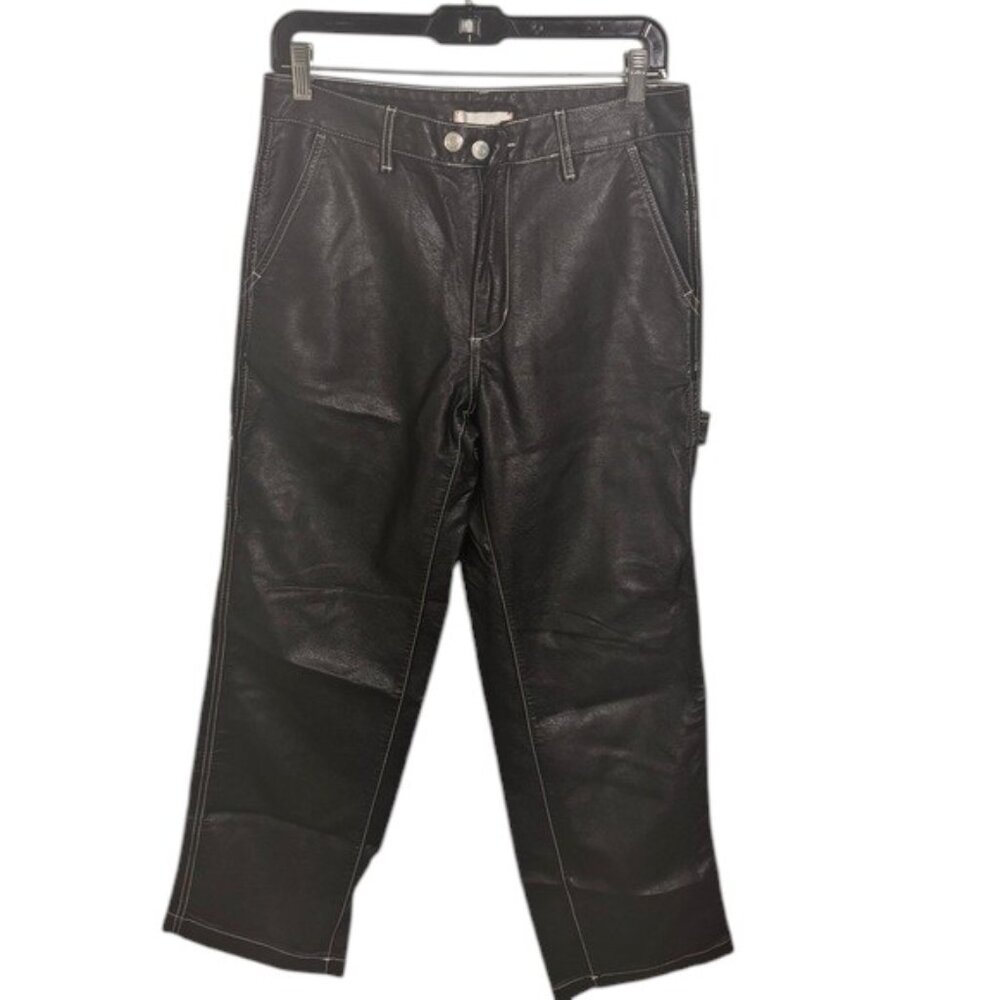 BDG Urban Outfitters Faux Leather Carpenter Pants Black High Rise Straight Leg S - Picture 2 of 10